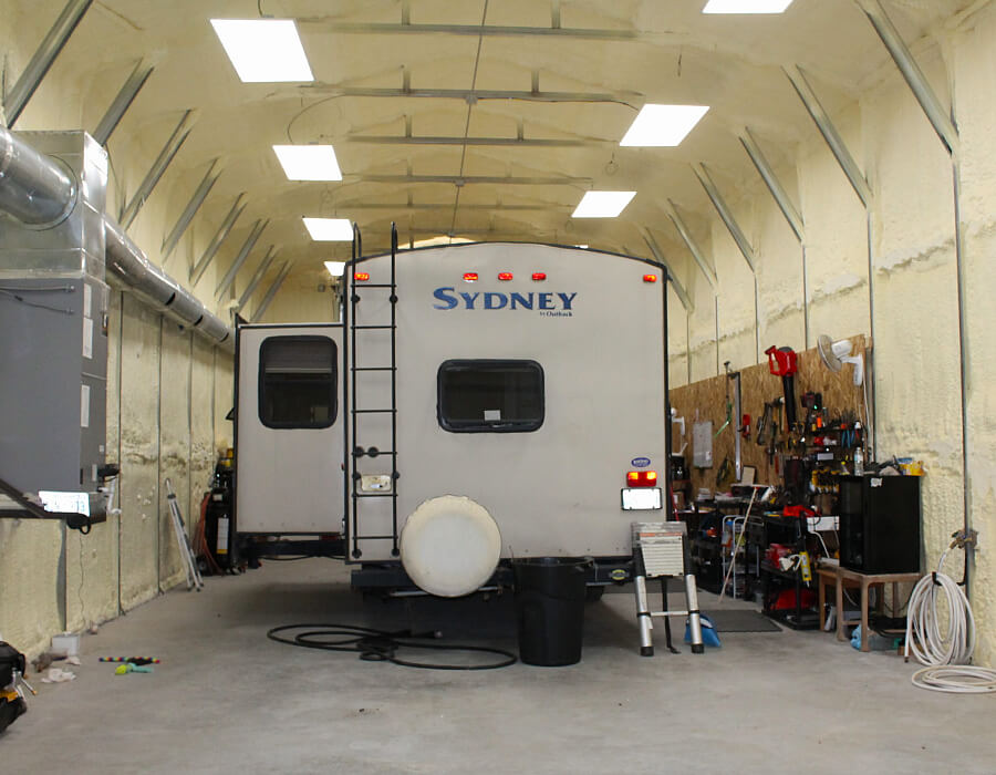 RV camper service and repair in indoor facility at Glenpool Camper Sales & Storage in Glenpool, Oklahoma
